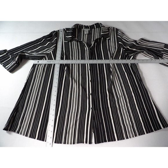 Catherines 1X 18/20 Blouse Black White Striped Collared Button Office Career - Picture 8 of 11